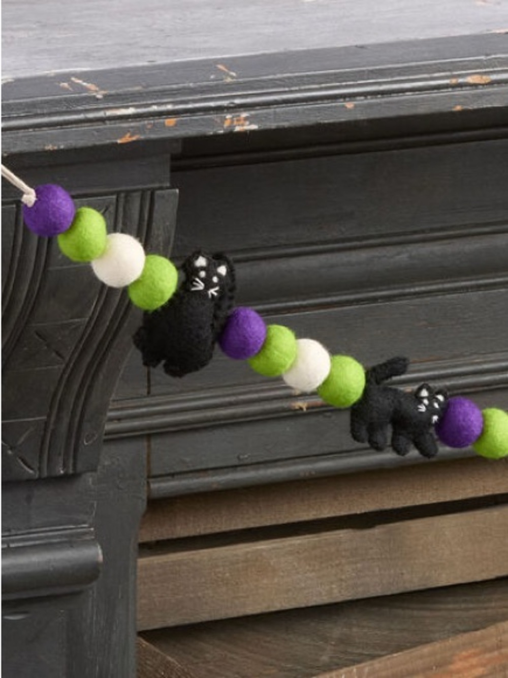 World Market Wool Halloween Cat Pom Pom Garland